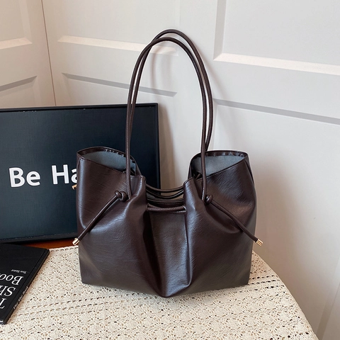 Borsa Tote in Pelle Sintetica di Grande Capacità Vintage da Donna Con Coulisse Borsa a Spalla Morbida Minimalista per Pendolarismo