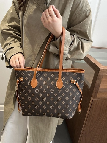 Retro Monogramm Druck Große Kapazität Tragetasche Für Damen Wildleder Umhängetasche Lässig Pendeln Reise Top Griff Tasche