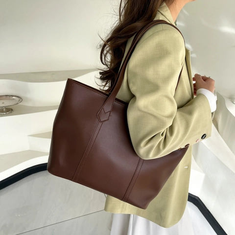 Bolso Tote de Mujer Gran Capacidad Urbano Minimalista de Cuero Sintético Color Sólido Bolso de Hombro Casual Versátil para Diario