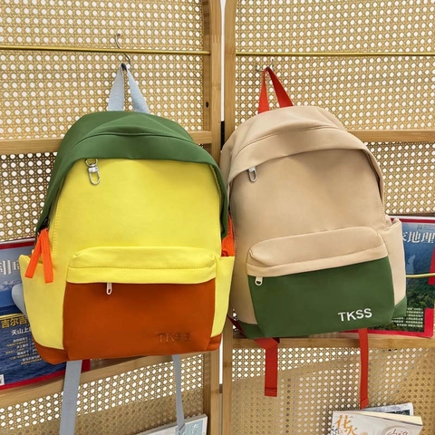 Sac à Dos Décontracté Bloc de Couleur pour Femmes Nylon Grande Capacité Sac d'École Étudiants Léger Déperlant Voyage