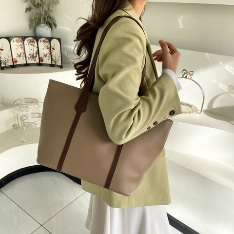 Bolso Tote de Mujer Gran Capacidad Urbano Minimalista de Cuero Sintético Color Sólido Bolso de Hombro Casual Versátil para Diario