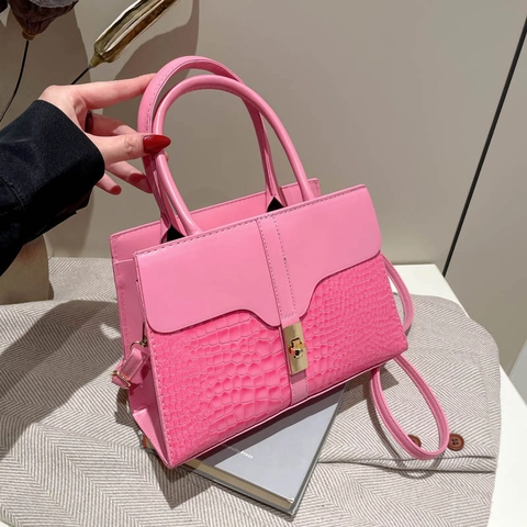 Sac Bandoulière Vintage Motif Crocodile pour Femmes Mode Sac à Main en Cuir PU Serrure Dorée Sac à Main avec Poignée