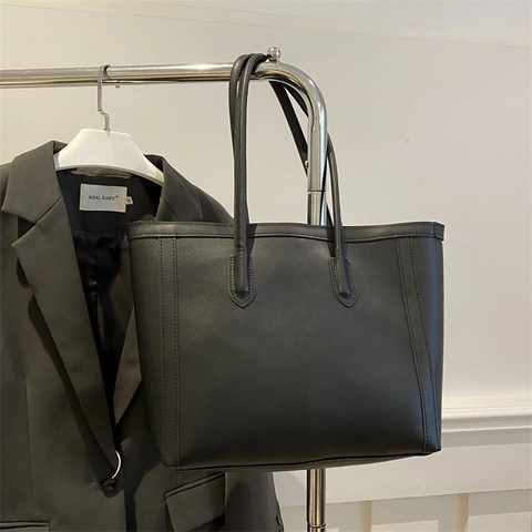 Women Retro Suede Large Capacity Tote Bag Urban Minimalist Solid Color Shoulder Bag Daily Commuter Office Handbag With Stitching