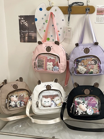 Kawaii Cartoon Bärenohren Ita Tasche Transparentes PVC Fenster Nylon Umhängetasche Für Studenten Mädchen Damen Display Tote Bag