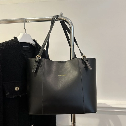 Large Capacity PU Leather Tote Bag For Women Patchwork Shoulder Handbag Simple Casual Office Travel Bag With Adjustable Straps