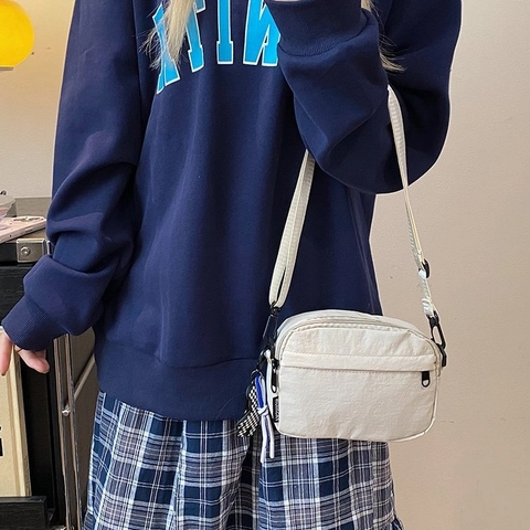 Borsa a Tracolla da Donna Leggera in Nylon Piccola Borsa Quadrata con Ciondolo a Scacchi Casual Borsa per il Giorno