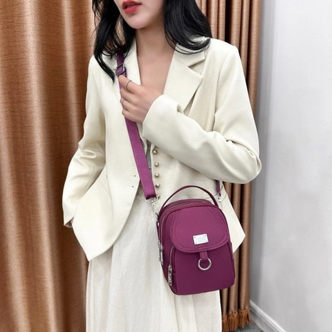 Borsa a Tracolla da Donna Leggera in Nylon Piccola Borsa per Cellulare a Più Strati Borsa Messenger Verticale Con Manico