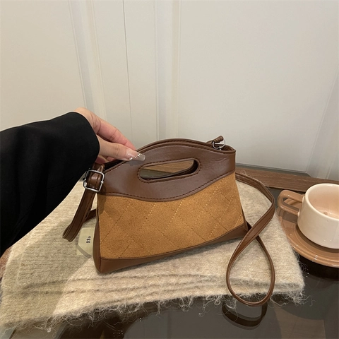 Borsa a Mano da Donna Urban Minimalista in Pelle PU Patchwork Trapuntata Casual Pendolare a Tracolla Con Tracolla Regolabile