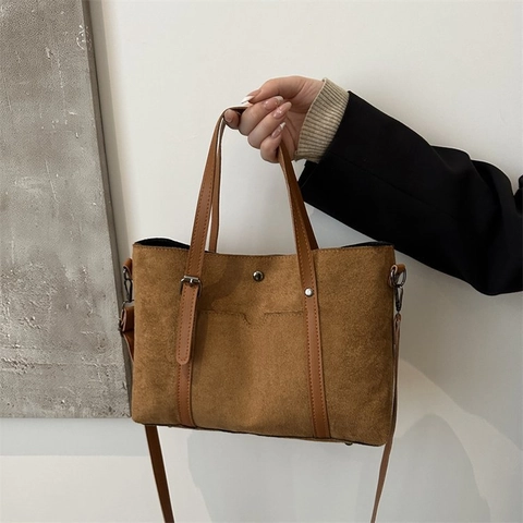 Damen Tote Bag Aus Mattem Wildleder Für Pendeln Büro Große Kapazität Minimalist Handtasche Schulter Unterarmtasche Retro Vielseitig