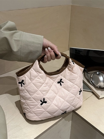 Bolso de Mano Acolchado para Mujer Con Lazo Bordado Estilo Coreano Gran Capacidad Color Sólido Bolso Tote Diario