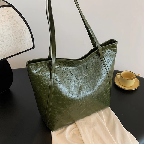 Bolso de Mano para Mujer Gran Capacidad de Gamuza con Patrón de Cocodrilo Estilo Urbano Simple Bolso de Hombro Diario