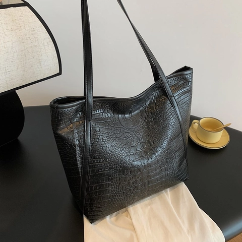 Bolso de Mano para Mujer Gran Capacidad de Gamuza con Patrón de Cocodrilo Estilo Urbano Simple Bolso de Hombro Diario