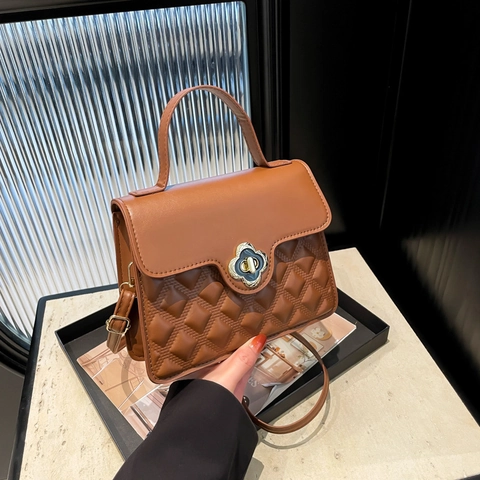 Borsa a Tracolla Trapuntata alla Moda per Donna Borsa a Mano in Pelle PU con Serratura a Fiore Vintage Borsa a Spalla