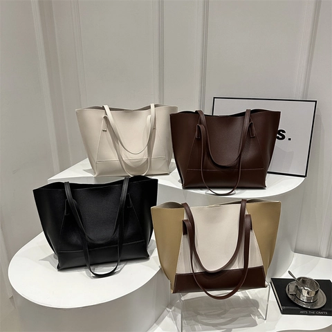 Sac Cabas Minimaliste en Cuir Synthétique pour Femmes Grande Capacité Sac à Épaule Élégant Urbain Trajet Style Bureau Sac de Shopping