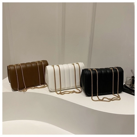 Borsa a Spalla da Donna in Pelle PU Trapuntata con Catena a Righe Verticali Borsa a Tracolla Rettangolare per Ufficio