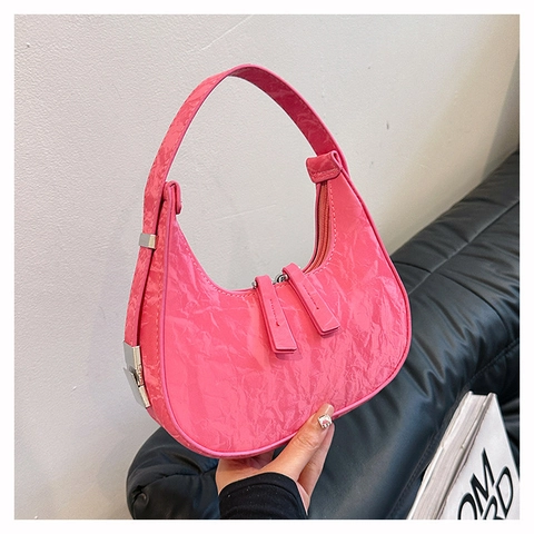 Women Fashion Microfiber Crescent Underarm Bag Minimalist Solid Color Hobo Handbag Streetwear Shoulder Crossbody Bag