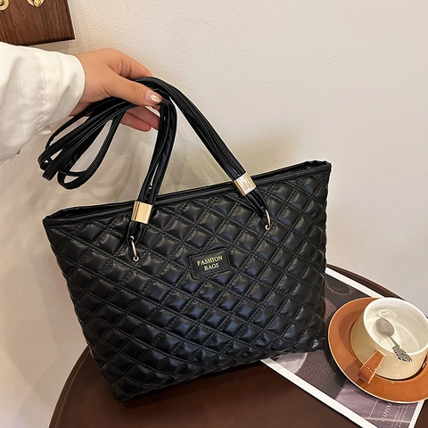 Large Capacity Suede Quilted Tote Bag For Women Solid Color Diamond Pattern Shoulder Bag Simple Stylish Casual Handbag