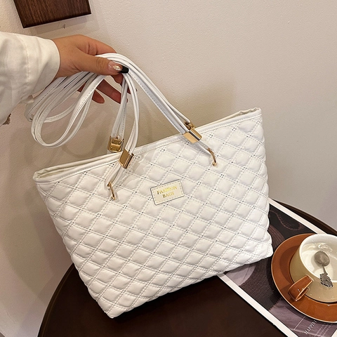 Large Capacity Suede Quilted Tote Bag For Women Solid Color Diamond Pattern Shoulder Bag Simple Stylish Casual Handbag