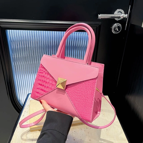 Sac à Main en Cuir PU pour Femme Motif Crocodile Minimaliste Rabat Enveloppe Sac Bandoulière Boucle Dorée Navettage