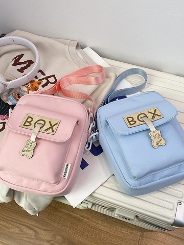 Japanese Style Cute Bear Nylon Shoulder Bag For Women Students Casual Crossbody Small Square Bag Messenger Travel Phone Pouch