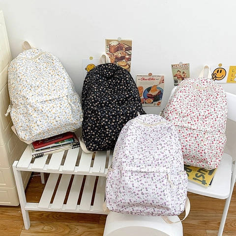 Damen Floral Canvas Rucksack Schultasche Frisch Tulpenmuster Casual Reise Rucksack Für Studenten Mädchen Leichtes Daypack
