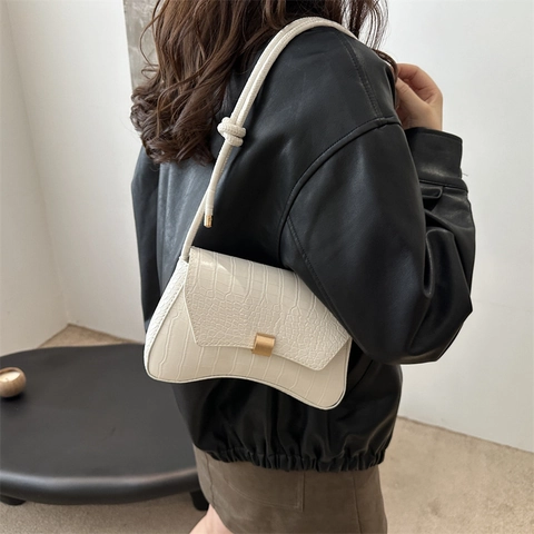 Krokodillenpatroon Synthetisch Leer Schoudertas Voor Dames Mode Stedelijk Minimalistisch Vierkante Crossbody Handtas