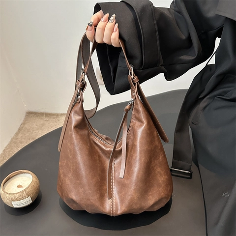 Vintage Pendeln Große Kapazität Wildleder PU Leder Tragetasche Für Damen Minimalistische Schulter Umhängetasche Retro Urban Handtasche
