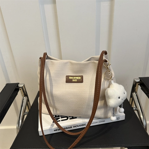 Sac Fourre-Tout en Toile Minimaliste Urbain pour Femmes Texture Gaufre Grande Capacité Sac à Épaule Avec Boucle Magnétique Sac Décontracté