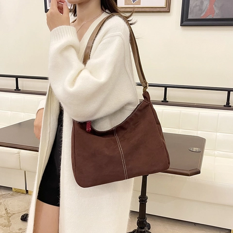 Borsa Tote Retro in Nylon di Grande Capacità per Donna Cucitura a Contrasto Borsa a Tracolla Hobo Casual Moda Minimalista