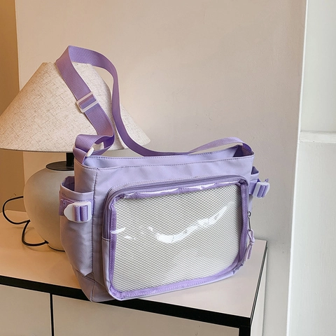 Women Large Capacity Ita Bag Transparent PVC Nylon Tote Shoulder Bag Korean Simple Student Crossbody Messenger Bag For School