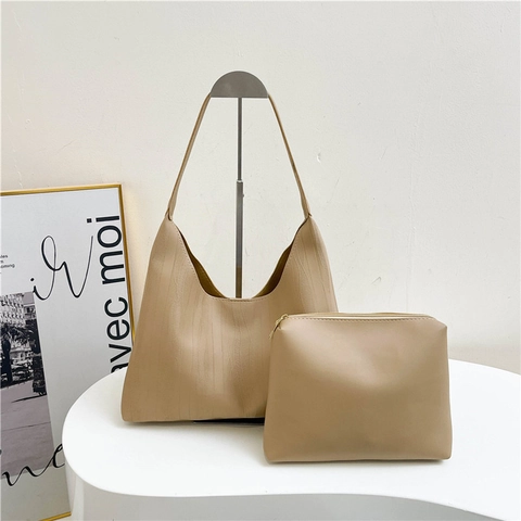 Suede Tote Bag Mit Beutel Wellenprägung Große Kapazität Umhängetasche Damen Urbaner Minimalismus Arbeit Alltag