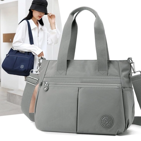 Borsa Tote da Donna in Nylon Impermeabile Grande Capacità Multi Tasca Borsa a Tracolla Casual Pendolare Urbana Borsa a Spalla