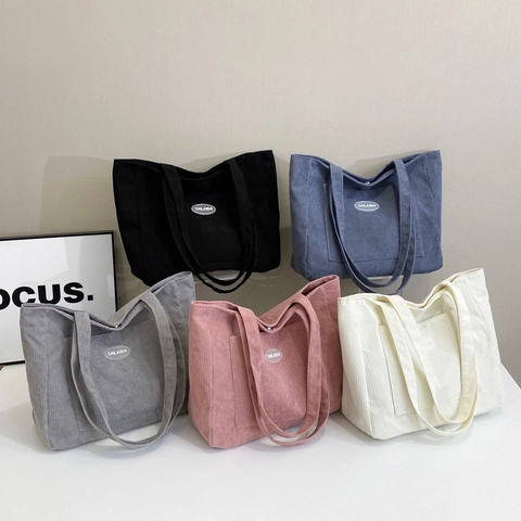 Borsa Tote in Tela Semplice Vintage Grande Capacità per Donna Dettaglio Impuntura Tracolla Singola Borsa Casual Quotidiana