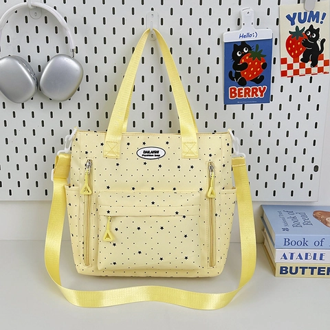 Women Nylon Star Pattern Tote Bag Large Capacity School Shoulder Bag With Adjustable Strap Printed Casual Daily Handbag