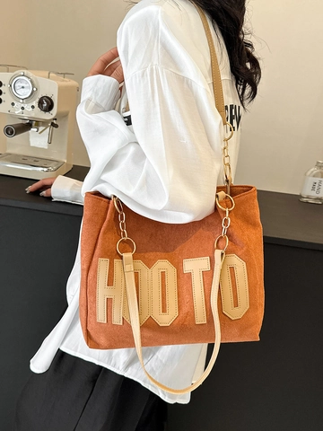 Borsa Tote in Camoscio da Donna Grande Capacità Borsa a Mano per Pendolari Con Toppa con Lettera e Tracolla in Pelle e Catena