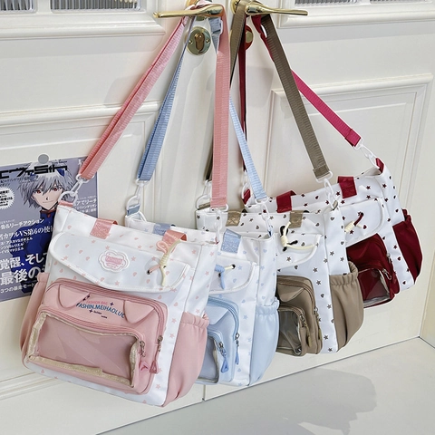 Borsa Ita in Stile Giapponese con Stampa a Stella e Cuore Borsa Tote per Studenti in Nylon con Finestra Trasparente