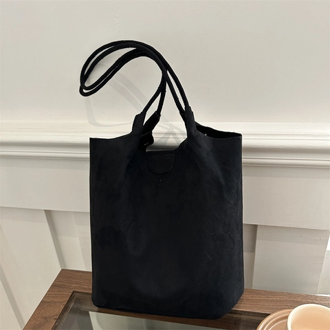 Women Suede Tote Bag Large Capacity Minimalist Shoulder Bag Vintage Hobo Handbag With Inner Pouch Casual Commuter Bag