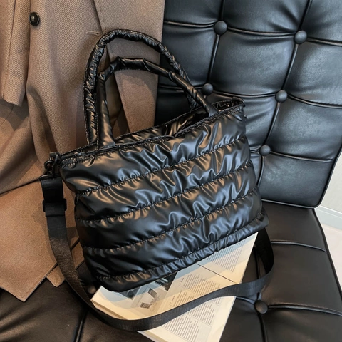 Borsa Tote Piumino Trapuntata Lucida da Donna Borsa a Tracolla Imbottita Leggera a Tracolla a Grande Capacità Con Tracolla Regolabile