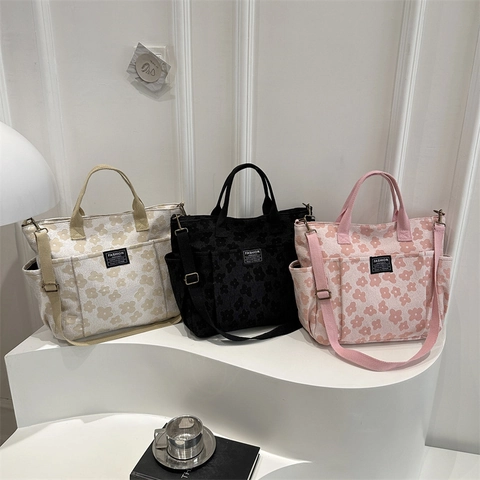 Borsa Shopping da Donna in Tela con Stampa Floreale Grande Capacità Multitasca Borsa a Tracolla Regolabile Quotidiana Scuola