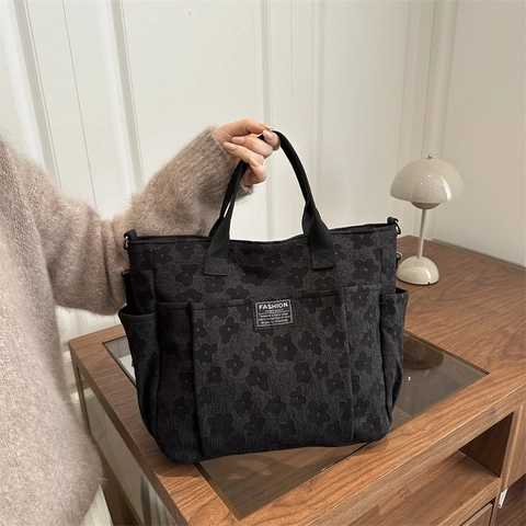 Borsa Shopping da Donna in Tela con Stampa Floreale Grande Capacità Multitasca Borsa a Tracolla Regolabile Quotidiana Scuola