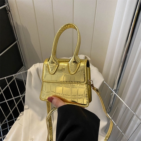 Damen Mode Metallisch Krokodilmuster Kleine Quadratische Tasche Geprägt Kunstleder Handtasche Umhängetasche Für Alltag Party Schmuck