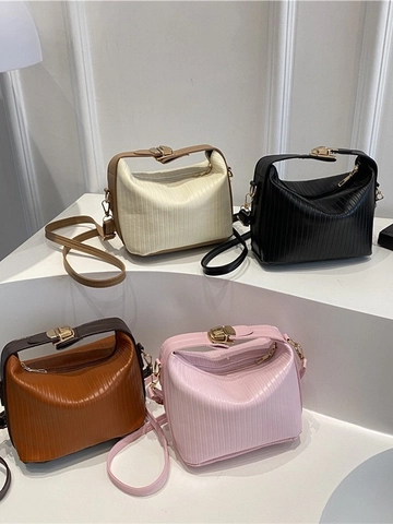 Damen Urban Minimalistisch Kunstleder Umhängetasche Plissierte Textur Umhängetasche Handtasche Mit Verstellbarem Gurt Büro Tasche