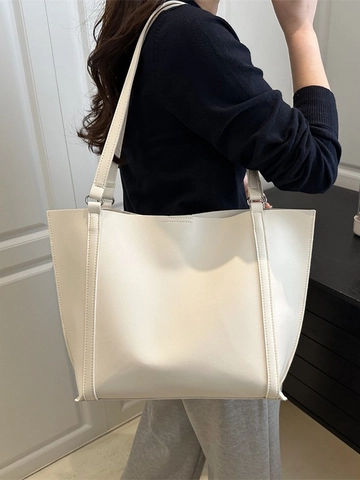 Minimalist Suede Large Capacity Tote Bag For Women Urban Fashion Solid Color Shoulder Bag Versatile Commuter Handbag