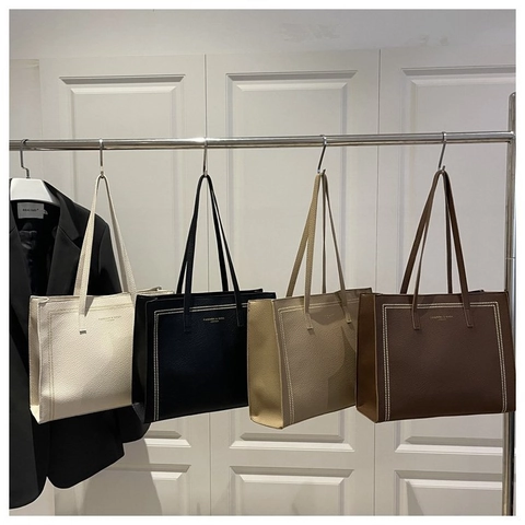 Große Kapazität Kunstleder Tote Bag Für Damen Litschikorn Steppnähte Umhängetasche Pendler Büro Handtasche
