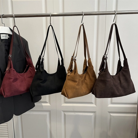 Borsa Tote Vintage in Camoscio Grande Capacità Per Donna Autunno Inverno Borsa Hobo Opaca Con Tracolla Regolabile Pendolarismo