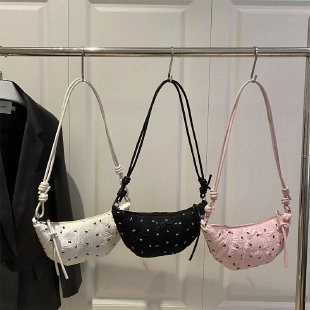 Sac à Bandoulière Croissant Doux Style Coréen Imprimé Nœud Papillon Sac Sous le Bras Froncé Avec Bandoulière Nouée Mode