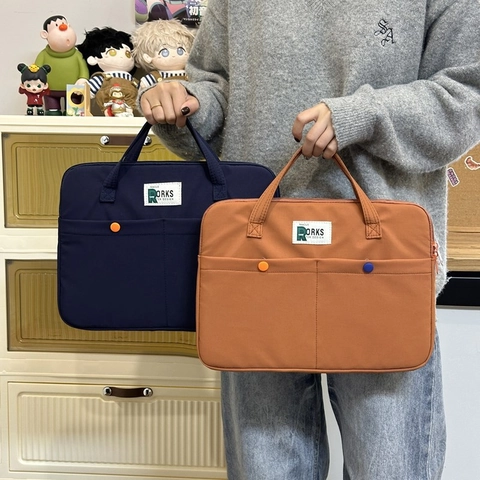 Borsa a Mano per Laptop in Nylon Casual da Donna Versatile Custodia per Tablet Con Tasche Multiple per Ufficio Lavoro Quotidiano