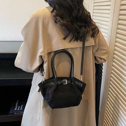Sac Seau en Suédine Microfibre Vintage pour Femmes Sac à Bandoulière Minimaliste avec Surpiqûres Sac à Main Mode Quotidien