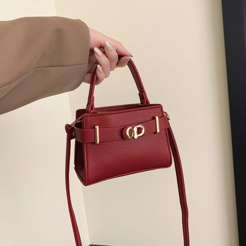 Borsa a Mano da Donna Mini in Pelle PU Trama Litchi Con Chiusura Dorata Borsa a Tracolla Moda Urbana Minimalista Piccola Quadrata