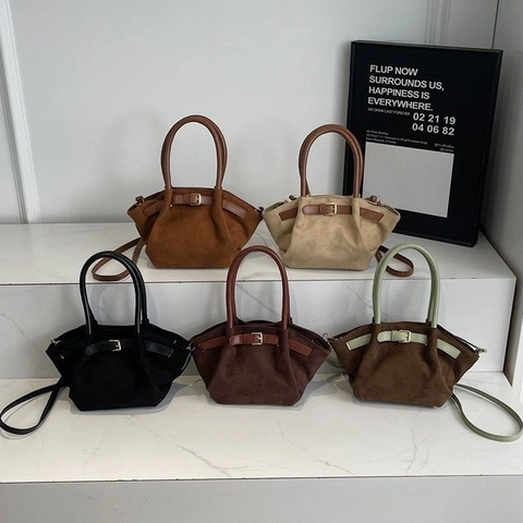 Sac Seau en Suédine Microfibre Vintage pour Femmes Sac à Bandoulière Minimaliste avec Surpiqûres Sac à Main Mode Quotidien